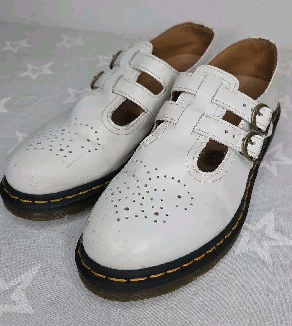 Dr Martens 8056 Mary Jane White Leather Double Buckle Womens 10 UK 8
